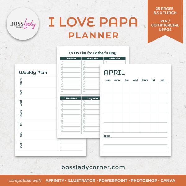 Father's Day Planner PLR Canva, Affinity, Powerpoint Template
