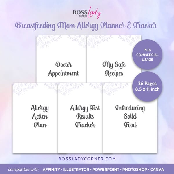 Purple Floral Mom Breastfeeding Allergy Planner PLR Canva Template