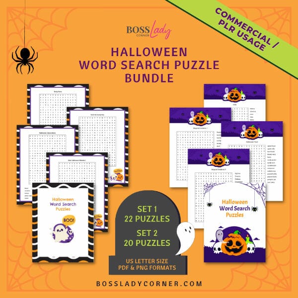 PLR Puzzle Printable Halloween Word Search Bundle