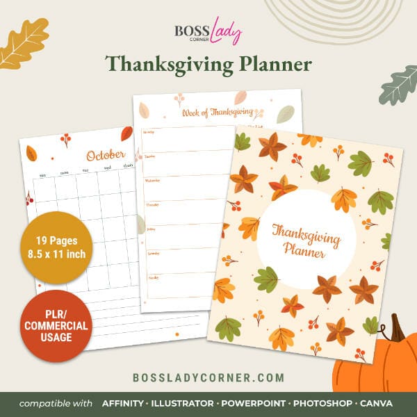 Fall design PLR Thanksgiving Planner Template